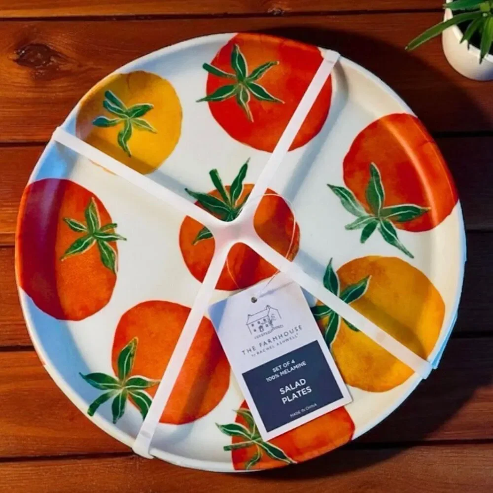 NWT Gorgeous Rachel Ashwell The Farmhouse 4 Set Melamine Tomatoes Salad Plates